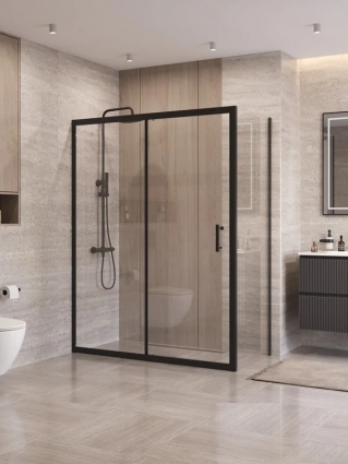 Душевой уголок BelBagno Формат (Uno) 195-AH-1-140/70-C профиль матовый черный, стекло прозрачное, прямоугольный, двери раздвижные