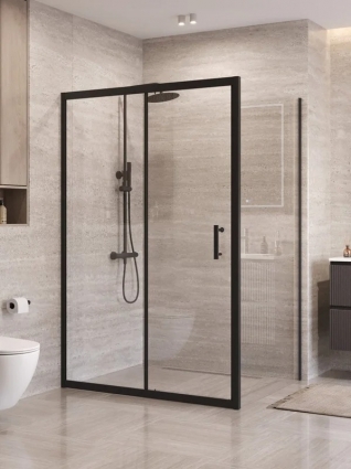 Душевой уголок BelBagno Формат (Uno) 195-AH-1-130/70-C профиль матовый черный, стекло прозрачное, прямоугольный, двери раздвижные