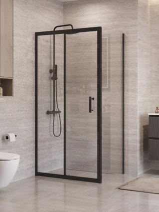 Душевой уголок BelBagno Формат (Uno) 195-AH-1-110/80-C профиль матовый черный, стекло прозрачное, прямоугольный, двери раздвижные