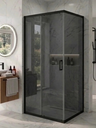 Душевой уголок MaybahGlass MGY-1899-6 180х80 профиль матовый черный, стекло графит, прямоугольный, двери раздвижные