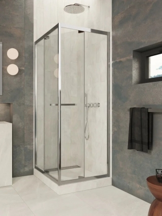 Душевой уголок Vegas Glass Z+ZPV Внутрь 80*80 08 01 профиль глянцевый хром, стекло прозрачное, квадратный