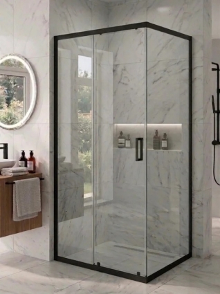 Душевой уголок MaybahGlass MGY-1889-6 150х80 профиль матовый черный, стекло прозрачное, прямоугольный, двери раздвижные