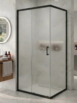 Душевой уголок MaybahGlass MGY-1855-6 100х90 профиль матовый черный, стекло сатин, прямоугольный, двери раздвижные
