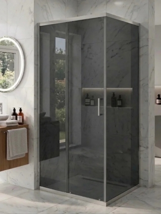 Душевой уголок MaybahGlass MGY-1854-5 100х90 профиль матовый хром, стекло графит, прямоугольный, двери раздвижные