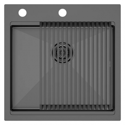 Мойка кухонная Paulmark PM705151-GM 51x51, вороненая сталь, встраиваемая сверху, нержавеющая сталь, брашированная, квадратная