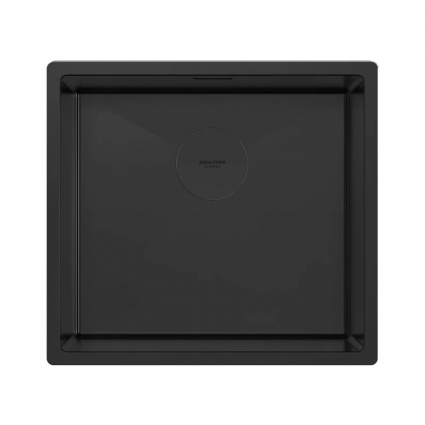 Мойка кухонная Paulmark Next 48 Uni 48x44, матовая черная, интегрированная, встраиваемая сверху, встраиваемая снизу, нержавеющая сталь, прямоугольная