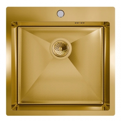 Мойка кухонная Floracio Steel F.5151.GDD 51x51, матовое золото, встраиваемая сверху, нержавеющая сталь, квадратная