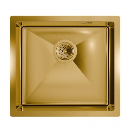 Мойка кухонная Floracio Steel F.4844.GD 48x44, матовое золото, встраиваемая сверху, встраиваемая снизу, нержавеющая сталь, матовая, прямоугольная