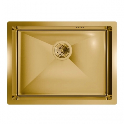 Мойка кухонная Floracio Steel F.5844.GD 58x44, матовое золото, встраиваемая сверху, встраиваемая снизу, нержавеющая сталь, матовая, прямоугольная