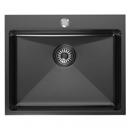 Мойка кухонная Mixline Pro 60x50, черный графит, встраиваемая сверху, нержавеющая сталь, матовая, прямоугольная
