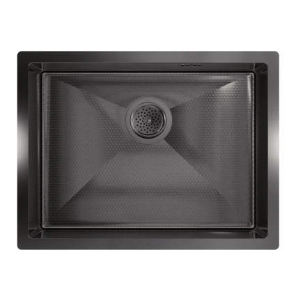 Мойка кухонная Floracio Steel F.5844.GMD 58x44, вороненая сталь, встраиваемая сверху, встраиваемая снизу, нержавеющая сталь, рифленая, прямоугольная