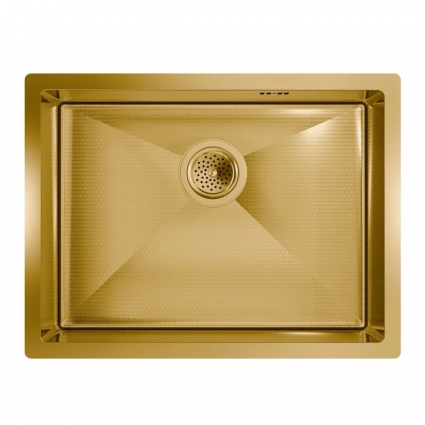 Мойка кухонная Floracio Steel F.5844.GDD 58x44, матовое золото, встраиваемая сверху, встраиваемая снизу, нержавеющая сталь, рифленая, прямоугольная