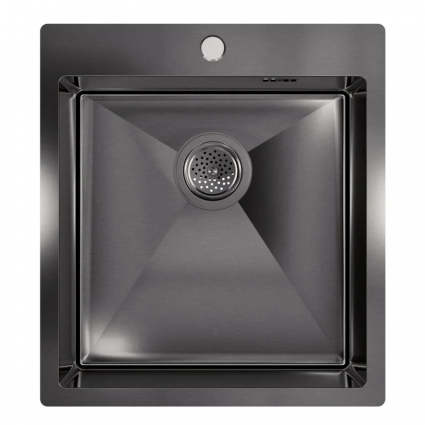 Мойка кухонная Floracio Steel F.4651.GM 46x51, вороненая сталь, встраиваемая сверху, нержавеющая сталь, матовая, прямоугольная