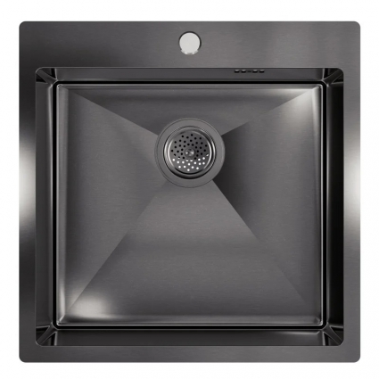Мойка кухонная Floracio Steel F.5151.GM 51x51, вороненая сталь, встраиваемая сверху, нержавеющая сталь, матовая, квадратная
