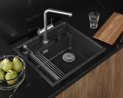 Кухонная мойка Granula  KITCHEN SPACE RINZER 5807R, ЧЕРНЫЙ, кварц, прямоугольная