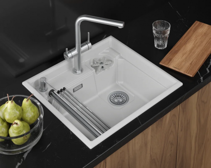 Кухонная мойка Granula  KITCHEN SPACE RINZER 5807R, АРКТИК (БЕЛЫЙ), кварц, прямоугольная