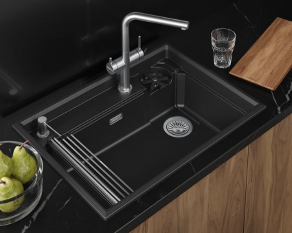 Кухонная мойка Granula  KITCHEN SPACE RINZER 7308R, ШВАРЦ, кварц, прямоугольная