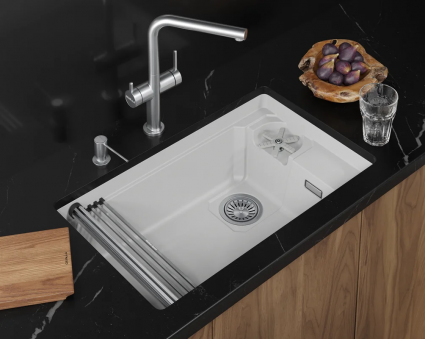 Кухонная мойка Granula  KITCHEN SPACE RINZER 7309RU, АРКТИК (БЕЛЫЙ), кварц, прямоугольная
