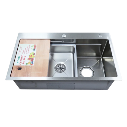 Мойка кухонная Azario Nicole AZS7546H 75x45, серебро, встраиваемая сверху, нержавеющая сталь, глянцевая, прямоугольная