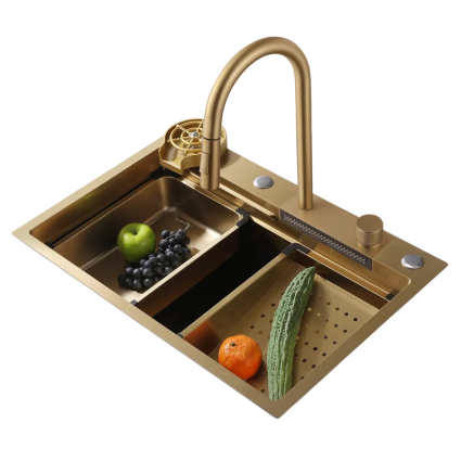 Мойка кухонная Abber Wasser Kreis AF2194G 68x46, матовое золото, встраиваемая сверху, нержавеющая сталь, матовая, прямоугольная