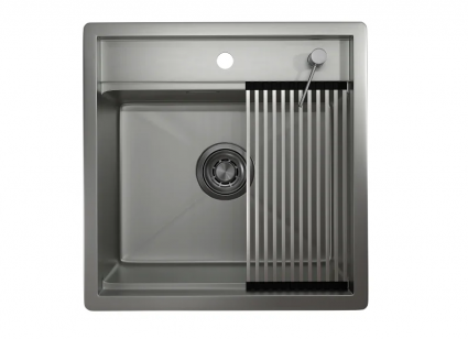Мойка кухонная Granula Kitchen Space 5051 50x51, матовая сталь, встраиваемая сверху, нержавеющая сталь, квадратная