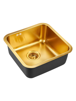 Мойка кухонная Emar PVD EMB-127A PVD Nano Golden 44x44, nano golden, встраиваемая снизу, нержавеющая сталь, глянцевая, квадратная