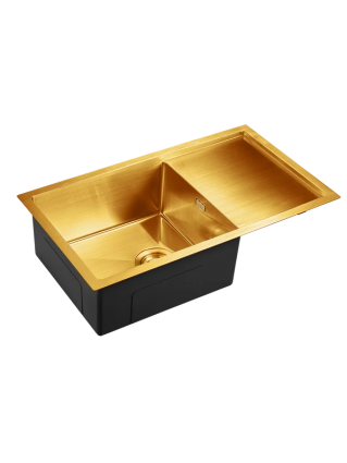 Мойка кухонная Emar PVD EMB-124 PVD Nano Golden 70x40, nano golden, встраиваемая сверху, нержавеющая сталь, матовая, прямоугольная