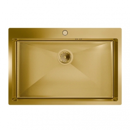 Мойка кухонная Floracio Steel F.7551.GDD 75x51, матовое золото, встраиваемая сверху, нержавеющая сталь, рифленая, прямоугольная