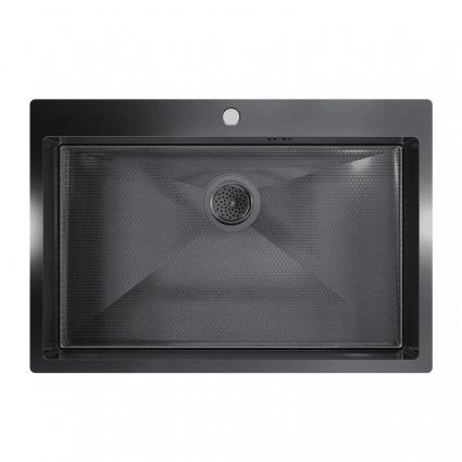 Мойка кухонная Floracio Steel F.7551.GMD 75x51, вороненая сталь, встраиваемая сверху, нержавеющая сталь, рифленая, прямоугольная