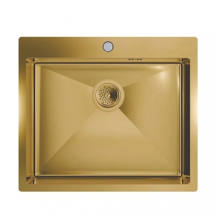 Мойка кухонная Floracio Steel F.5751.GD 57x51, матовое золото, встраиваемая сверху, нержавеющая сталь, матовая, прямоугольная