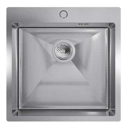 Мойка кухонная Floracio Steel F.5151.SSD 51x51, встраиваемая сверху, нержавеющая сталь, рифленая, квадратная