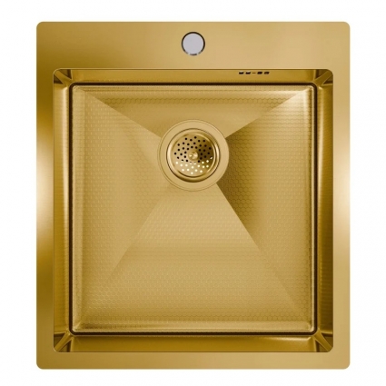 Мойка кухонная Floracio Steel F.4651.GDD 46x51, матовое золото, встраиваемая сверху, нержавеющая сталь, рифленая, прямоугольная