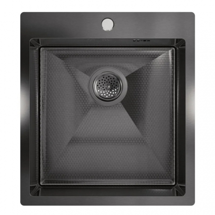 Мойка кухонная Floracio Steel F.4651.GMD 46x51, вороненая сталь, встраиваемая сверху, нержавеющая сталь, рифленая, прямоугольная