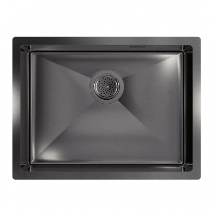 Мойка кухонная Floracio Steel F.5844.GM 58x44, вороненая сталь, встраиваемая сверху, встраиваемая снизу, нержавеющая сталь, матовая, прямоугольная