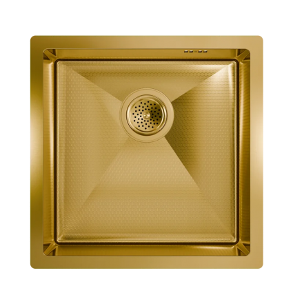 Мойка кухонная Floracio Steel F.4444.GDD 44x44, матовое золото, встраиваемая сверху, встраиваемая снизу, нержавеющая сталь, рифленая, квадратная