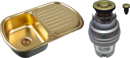 Комплект Мойка Zorg Inox PVD SZR-7749 77x49, bronze, нержавеющая сталь + Измельчитель ZR-75 D BRONZE электрический, нержавеющая сталь, брашированная, овальная