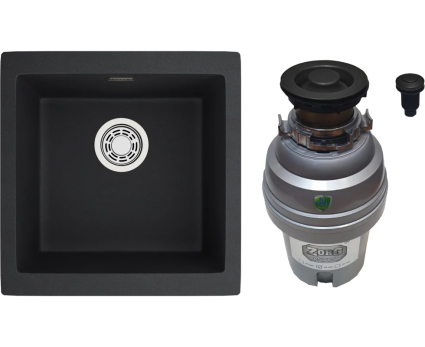 Комплект Мойка Emar Quartz EMQ-1455.P Оникс 45x46, оникс, кварц + Измельчитель Zorg ZR-75 D GRAFIT электрический, нержавеющая сталь, матовая, квадратная