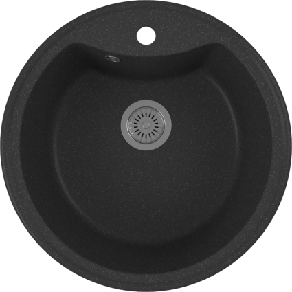 Мойка кухонная Bauedge Dream GR0107 51x51, черный камень, встраиваемая сверху, искусственный мрамор, матовая, круглая