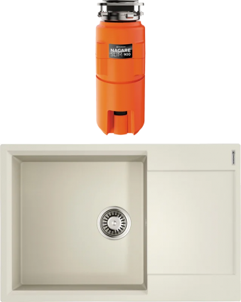 Комплект Мойка Omoikiri Daisen 78-LB 78x51, пастила, искусственный гранит + Измельчитель Nagare slim 900 электрический, нержавеющая сталь, матовая, прямоугольная