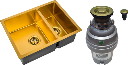 Комплект Мойка Zorg Inox PVD SZR-58-2-44 BRONZE 58x44, bronze, нержавеющая сталь + Измельчитель ZR-75 D BRONZE электрический, нержавеющая сталь, брашированная, прямоугольная
