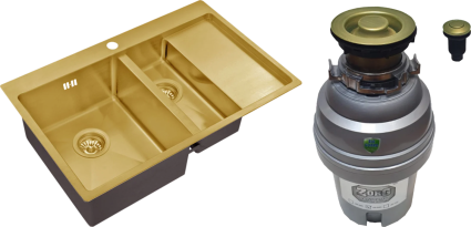 Комплект Мойка Zorg Inox PVD SZR 5178-2-L 78x51, bronze, нержавеющая сталь + Измельчитель ZR-75 D BRONZE электрический, нержавеющая сталь, брашированная, прямоугольная