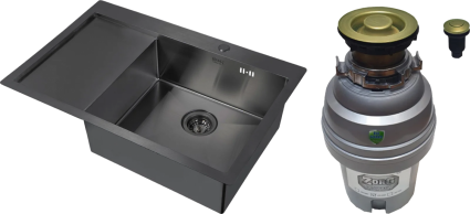 Комплект Мойка Zorg Inox PVD 7851 R 78x51, grafit, нержавеющая сталь + Измельчитель ZR-75 D BRONZE электрический, нержавеющая сталь, брашированная, прямоугольная