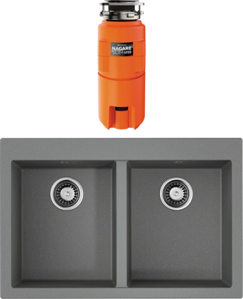 Комплект Мойка Omoikiri Bosen 80-2-GR 80x53, ленинградский серый, искусственный гранит + Измельчитель Nagare slim 1250 электрический, нержавеющая сталь, матовая, прямоугольная