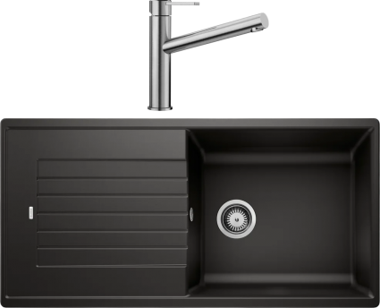 Комплект Мойка Blanco Zia XL 6S 526024, черная + Смеситель Ambis Ambis 523118, матовая, прямоугольная