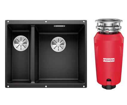 Комплект Мойка Blanco Subline 340/160-U 525986 55x46, черная, искусственный гранит + Измельчитель Franke 134.0715.096 механический, матовая, прямоугольная