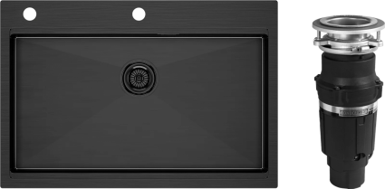 Комплект Мойка Paulmark Kroner-Pro PM707551-GM 75x51, вороненая сталь, нержавеющая сталь + Измельчитель Bone Crusher BC 610-AS электрический, нержавеющая сталь, брашированная, прямоугольная