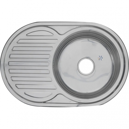 Мойка кухонная Melana 7750 U 0,6/180 77x50, серебристая, встраиваемая сверху, нержавеющая сталь, полированная, овальная