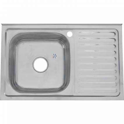 Мойка кухонная Melana 8050 L 0,6/160 80x50, серебристая, накладная, нержавеющая сталь, полированная, прямоугольная