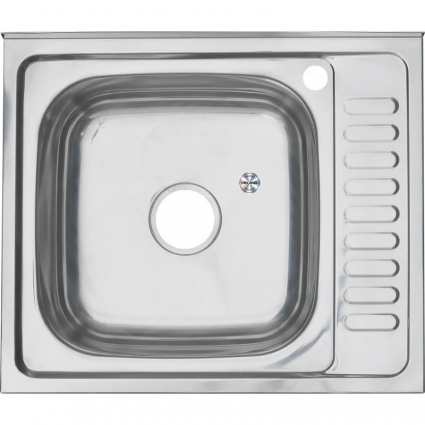 Мойка кухонная Melana 6050 L 0,8/180 60x50, серебристая, накладная, нержавеющая сталь, полированная, прямоугольная
