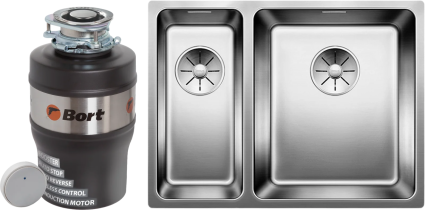 Комплект Мойка Blanco Andano 340/180-U 522977 58x44, сталь, нержавеющая сталь + Измельчитель Bort Alligator Mega электрический, нержавеющая сталь, полированная, прямоугольная